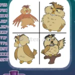 Sword In The Stone Archimedes Merlins Owl Various Wise And Expressive Poses - Filled Embroidery Design - Instant Download