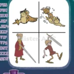 Sword In The Stone Archimedes Owl And hur W As Squirrel And Human Boy - Filled Embroidery Design - Instant Download