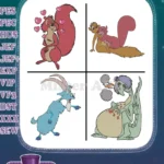 Sword In The Stone hur Squirrel Girl Squirrel Blue Jay And Madam Mim Dragon - Filled Embroidery Design - Instant Download