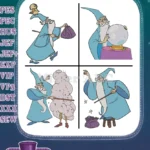 Sword In The Stone Merlin Wizard Various Magical Poses With Crystal Ball And Tea - Filled Embroidery Design - Instant Download