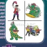 The Wiggles Characters Dorothy Dinosaur Captain Feathersword Waggs Dog Group - Filled Embroidery Design - Instant Download
