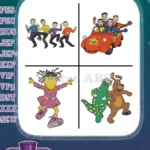 The Wiggles Band Members Dancing Dorothy Dinosaur And Waggs The Dog Characters - Filled Embroidery Design - Instant Download