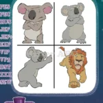 Coon Koala Bear Waving And Sitting - Lion Character Standing - Cute Zoo Animals - Filled Embroidery Design - Instant Download