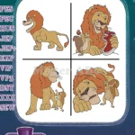 Coon Lion Father And Cub - Majestic King And Playful Offspring - Safari Animal Family - Filled Embroidery Design - Instant Download