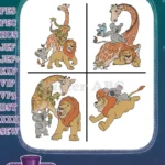 Coon Safari Animals - Lion Koala Giraffe Zebra Flying And Posing - Jungle Friends Adventure - Filled Embroidery Design - Instant Download