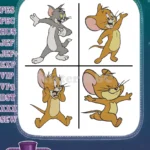 Tom And Jerry - Tom Cat And Jerry Mouse - Standing Waving And Sneaky Poses - Animated Duo - Filled Embroidery Design - Instant Download