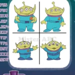 Toy Story - Little Green Man Alien Squeaky Toy - Waving And Standing Poses - The Claw'S Chosen - Filled Embroidery Design - Instant Download