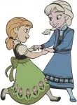 Frozen Young Elsa And Anna Playing With Ice Magic And Sisterly Fun Poses - Filled Embroidery Design - 3077