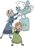 Frozen Young Elsa And Anna Playing With Ice Magic And Sisterly Fun Poses - Filled Embroidery Design - 3078
