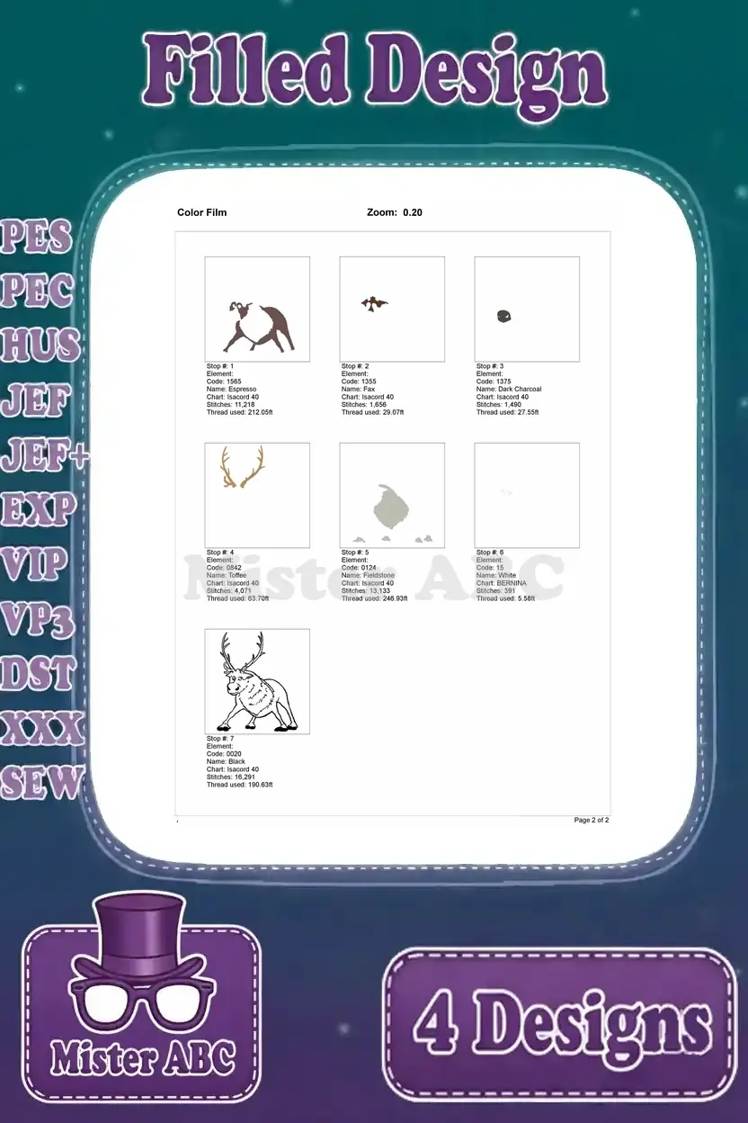 Color film breakdown for the Sven filled embroidery design, showing individual color stops and layers.