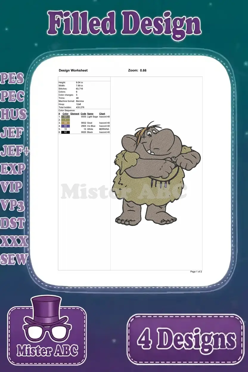 A comprehensive design worksheet for the fourth embroidery pattern: The wise Grand Pabbie (Troll).