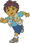 Go Diego Go Diego Marquez Action Poses With Rope Binoculars And Baby Jaguar - Filled Embroidery Design - 3139