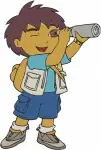 Go Diego Go Diego Marquez Action Poses With Rope Binoculars And Baby Jaguar - Filled Embroidery Design - 3140