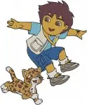 Go Diego Go Diego Marquez Action Poses With Rope Binoculars And Baby Jaguar - Filled Embroidery Design - 3142