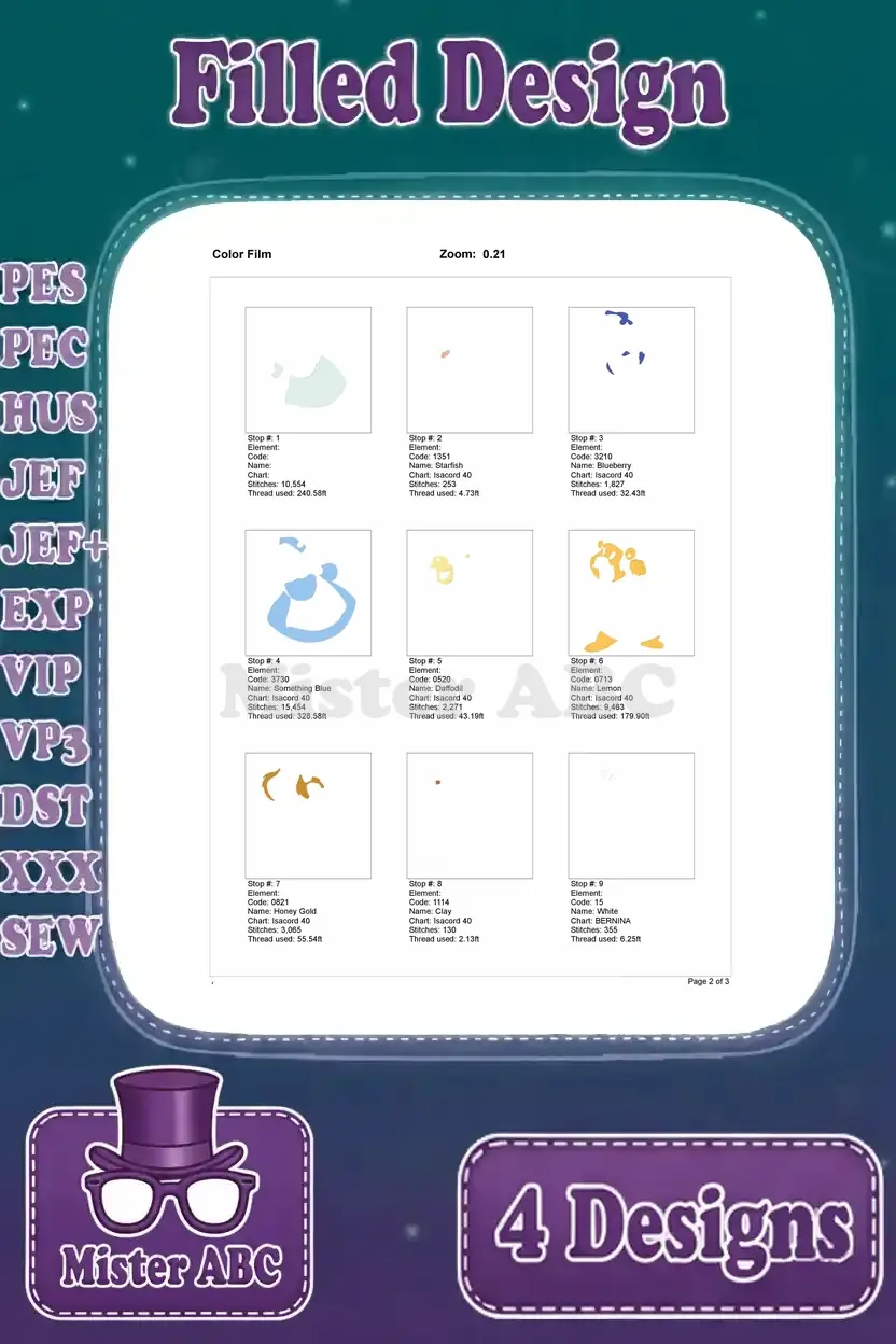 Color film showing the first steps of the Grammi Gummi smiling embroidery design's stitch sequence.