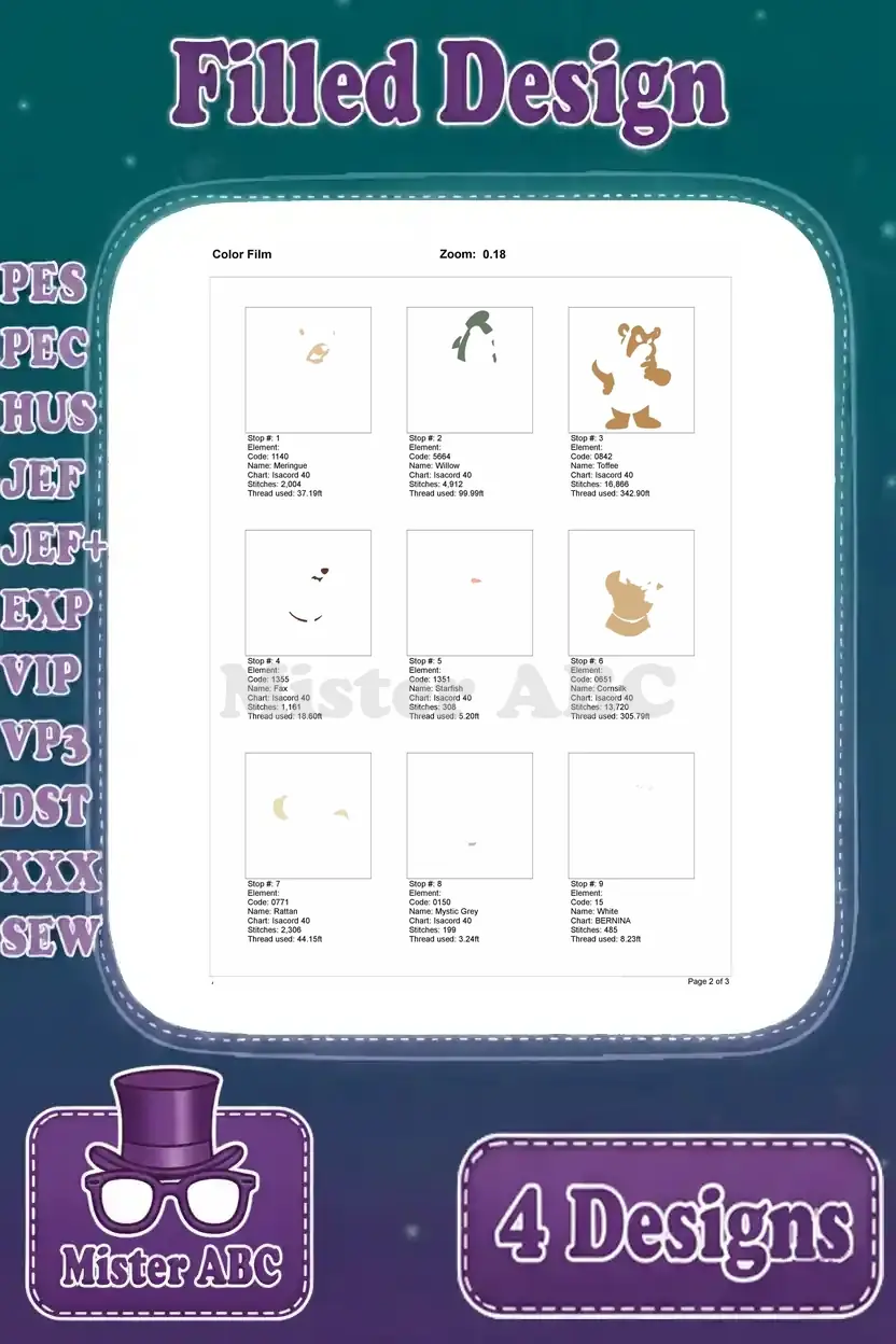 Color film showing the progressive stitching for Gruffi Gummi thinking, detailing early color layers.