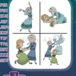 Frozen Young Elsa And Anna Playing With Ice Magic And Sisterly Fun Poses - Filled Embroidery Design - Instant Download