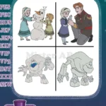 Frozen Elsa Anna Olaf And Marshmallow Snow Monster Character Groupings - Filled Embroidery Design - Instant Download