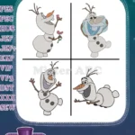 Frozen Olaf Snowman With Flower Bird On Head And Happy Expressive Faces - Filled Embroidery Design - Instant Download