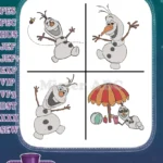 Frozen Olaf Snowman Bee On Nose Summer Dream With Umbrella And Various Poses - Filled Embroidery Design - Instant Download