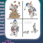 Frozen Olaf Snowman With Snowgies Picnic Basket And Winter Hat Scarf Scenes - Filled Embroidery Design - Instant Download