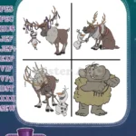 Frozen Sven Reindeer With Kristoff Olaf And Bulda The Troll Group Scenes - Filled Embroidery Design - Instant Download