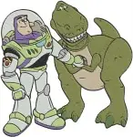 Toy Story - Buzz Lightyear With Bullseye Rex And Alien - Zurg Battle Doll - Pixar Characters Group - Filled Embroidery Design - 8628