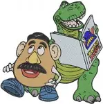 Toy Story - Mr Potato Head With Rex And Turtle Cone - Funny Green Army Man - Pixar Characters - Filled Embroidery Design - 8666