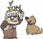 Disney Pixar Up Carl Fredricksen With Dug Dog Kevin Bird Adventure Characters Set - Filled Embroidery Design - 8756