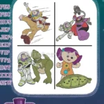 Toy Story - Buzz Lightyear With Bullseye Rex And Alien - Zurg Battle Doll - Pixar Characters Group - Filled Embroidery Design - Instant Download