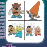 Toy Story - Mr Potato Head Pirate And Alien - Mrs Potato Head Nurse - Cone Hat Toy - Pixar Fun - Filled Embroidery Design - Instant Download