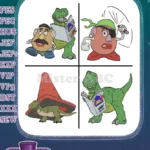 Toy Story - Mr Potato Head With Rex And Turtle Cone - Funny Green Army Man - Pixar Characters - Filled Embroidery Design - Instant Download