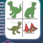 Disney Pixar Toy Story Rex Dinosaur Scared Roaring With Monkey In Cone Set - Filled Embroidery Design - Instant Download