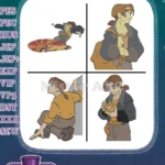 Disney Treasure Planet Jim Hawkins Solar Surfing Climbing Holding Sarah Mother - Filled Embroidery Design - Instant Download