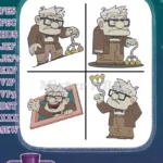 Disney Pixar Up Carl Fredricksen Ellie Frame Looking At Photo Memories Bundle - Filled Embroidery Design - Instant Download
