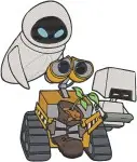 Wall E And Eve Robots More Interactions Hand Holding And With Laptop Screen - Filled Embroidery Design - 8828