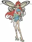 Winx Club Bloom Fairy Various Outfits Sitting On Rock And Magical Action Poses - Filled Embroidery Design - 8835