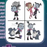 Vampirina Hauntley Vampire Girl And Wolfie Her Pet Dog Various Poses - Filled Embroidery Design - Instant Download