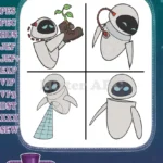 Wall E Robot Eve Holding Plant In Boot And Various Expressive Poses - Filled Embroidery Design - Instant Download