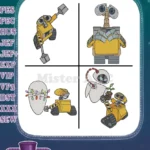Wall E Robot With Fire Extinguisher Christmas Lights And Various Cute Poses - Filled Embroidery Design - Instant Download