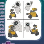 Wall E And Eve Robots Various Interactions And Posing Together Scenes - Filled Embroidery Design - Instant Download