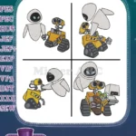 Wall E And Eve Robots More Interactions Hand Holding And With Laptop Screen - Filled Embroidery Design - Instant Download