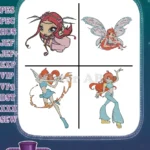 Winx Club Bloom Fairy Of The Dragon Flame Various Transformations And Poses - Filled Embroidery Design - Instant Download