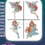 Winx Club Bloom Various Fairy Forms And Graceful Magical Character Poses - Filled Embroidery Design - Instant Download