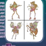 Winx Club Flora Fairy Of Nature And Tecna Fairy Of Technology Magical Poses - Filled Embroidery Design - Instant Download