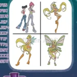 Winx Club Specialists Brandon Sky Riven And Fairies Stella Flora Tecna Group - Filled Embroidery Design - Instant Download