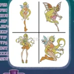 Winx Club Stella Fairy Of The Shining Sun Various Bright And Magical Poses - Filled Embroidery Design - Instant Download