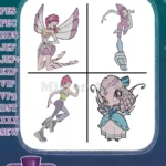 Winx Club Tecna Fairy And Daphne Nymph Of Sirenix Character Poses And Magic - Filled Embroidery Design - Instant Download