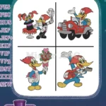 Woody Woodpecker Classic Coon Character Various Poses Magic Hat And In Car - Filled Embroidery Design - Instant Download
