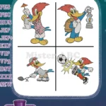Woody Woodpecker Various Sporting Poses Golf Soccer And With Trophy Fun - Filled Embroidery Design - Instant Download
